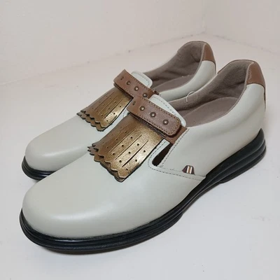NUEVOS ZAPATOS DE GOLF SANDBAGGERS Royal Kilt para mujer 9,5 marrón marfil sin cordones #A4 Foto 1 de 4
