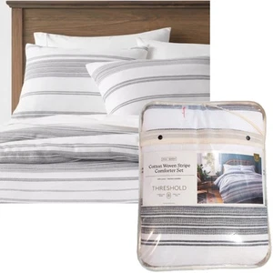 Full/Queen Cotton Stripe Comforter & Sham Set White/Navy - Threshold FREE SHPPNG - Picture 1 of 7