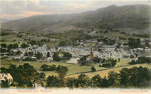 AMBLESIDE & WAINSFELL GREAT BRITAIN UK BIRD'S-EYE VIEW P/C - Picture 1 of 2