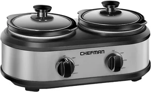 Chefman Double Round Crock Slow Cooker + Buffet Server 2 x 1.25 Qt RJ15-125-D - Picture 1 of 7