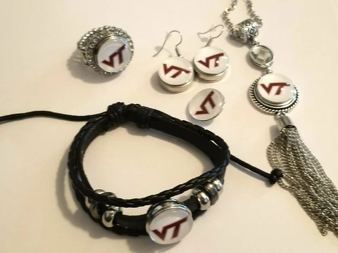 Virginia Tech Hokies Snap Jewelry stretch Ring, Earrings, Bracelet, Necklace Cover