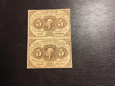 Strip Of 2 5 Cent First issue fractional currency circulated - Image 1 of 2