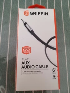 Griffin 6 Ft Flat AUX Audio Cable in Black-Extra long Auxiliary Cable - Picture 1 of 3