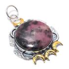 Natural Rhodonite Gemstone 925 Sterling Silver Two Tone Pendant 2.29" Gift F039