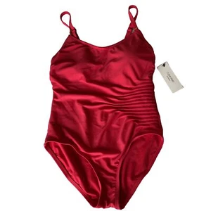 NWT Calvin Klein Red Strappy Logo Back One Piece Swimsuit Ruched Front Size 8 - Picture 1 of 5