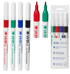 4 x Dry wipe pens FINE Tip Premium Slim Marker pens White Board Assorted Pack - Picture 1 of 1