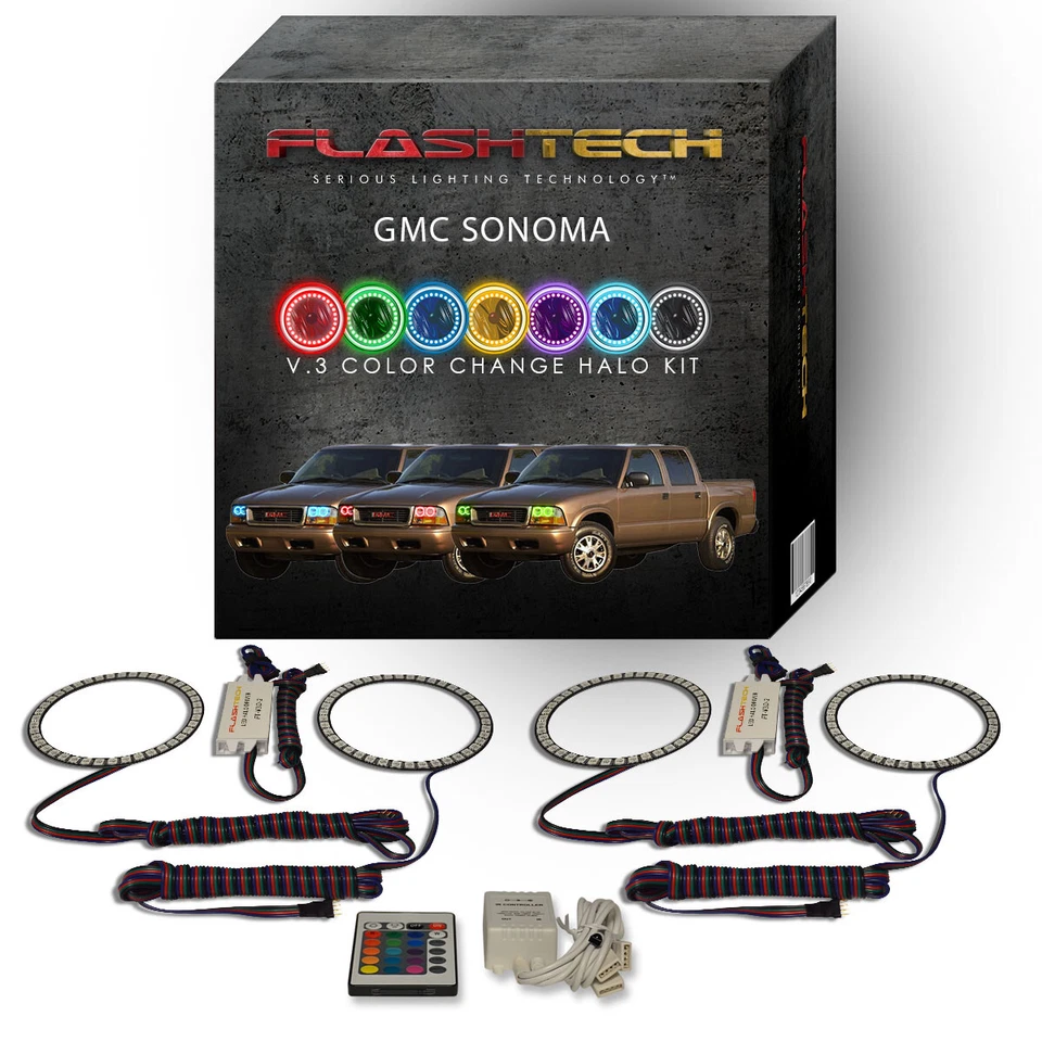 Kit Halo LED Ojo de Ángel RGB con Control Remoto IR para Faros GMC Sonoma 1998-2004 Foto 1 de 4