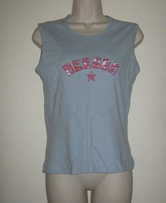 Camiseta sin mangas deportiva para mujer Reebok azul rosa con logotipo de verano talla L Foto 1 de 2