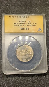 1999-P 25C NEW JERSEY 6% CLIP WEIGHT 5.33 GRAMS MS 62 - Picture 1 of 10
