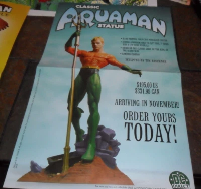 RARE DC DIRECT COMICS RETAILER PROMOTIONAL STATUE POSTER AQUAMAN 17X11" - Imagem 1 de 3
