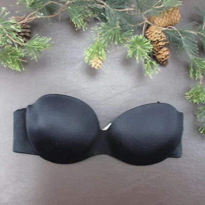 Warners Bra Size 34C Black Strapless Padded Push-Up Adjustable Clasp Back - Image 1 of 4