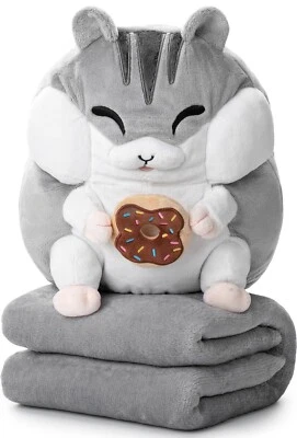 Großes Hamster Kuscheltier mit Decke Plüschtier Kuscheldecke XXL Kissen Stofftie