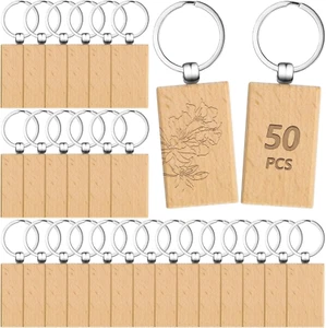 50 Stück Holz Schlüsselanhänger Rohling Rechteck Holz Lasergravur Rohlinge Keychains - Bild 1 von 7