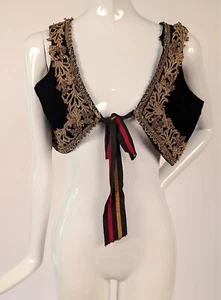 VICTORIAN 19TH METALLIC GOLD BEADED TOP W RIBBON TIE FRONT - Picture 1 of 9