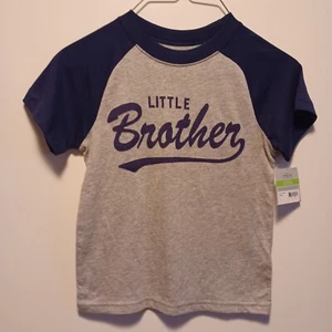 Boy's 4T toddler "LITTLE BROTHER" Carter's grey Tshirt w/navy sleeve NEW W/TAGS - Picture 1 of 6