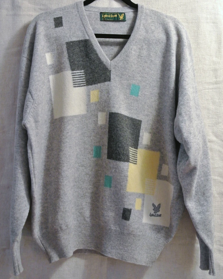 Мужской шерстяной серый свитер Lyle & Scott с геометрическим дизайном шотландский размер L - Изображение 1 из 1