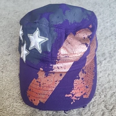 Leader Cadet Hat Cap Adjustable Strapback Purple Embroidered Stars Distressed - Image 1 of 4