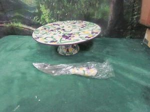 TEMPTATIONS CAKE STAND PLATE & Server Figural Floral Pansies-NEW!!! - Picture 1 of 5