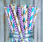 Charmed Mermaid theme Purple, Gold and blue paper straw in strip, dot, chevron,