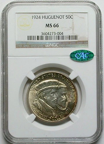 1924 Huguenot Silver Commemorative Half Dollar NGC MS-66 CAC- Lusterous - Image 1 of 4