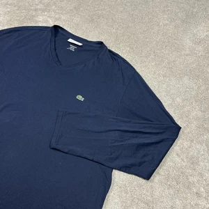 Lacoste Shirt Mens 2XL Navy Long Sleeve V-Neck Cotton Regular Fit Lightweight - Picture 1 of 9