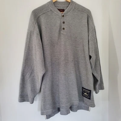 Suéter De Colección Abercrombie & Fitch Gris LS Henley Hombres M La Camisa Grande Años 90 Y2K Foto 1 de 4