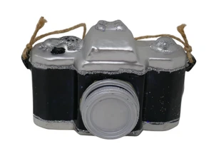 Anthropologie 2012 Silver & Black Handblown Glass SLR Camera Christmas Ornament - Picture 1 of 4