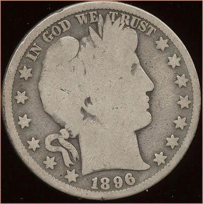 1896 Barber Half Dollar 90% Silver Circulated - Image 1 of 2