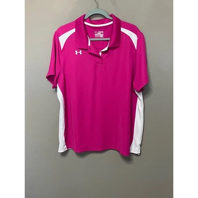 Under Armour HeatGear 女式粉色白色高尔夫 Polo 衫 2XL TG 2EG — 第 1/3 张图片