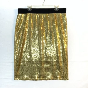 Bold Elements Cut To Curve Skirt XXL Gold Sequin Straight Stretch Pencil - Picture 1 of 7