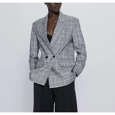 Chaqueta Blazer Zara Doble Pecho Gran Tamaño Blogger Favorita Cuadros Preppy Pequeña Foto 1 de 4