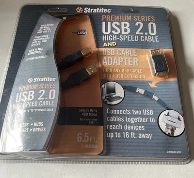 STRATITEC PREMIUM SERIES USB 2.0 HIGH SPEED EXTENSION CABLE & USB CABLE ADAPTER - Image 1 of 2