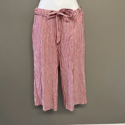 Pantalones Michael Michael Kors para mujer apagados rojos blancos a rayas mezcla de lino talla 4 Foto 1 de 4