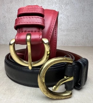 Juego de cinturón de cuero para damas Coach de colección rojo oscuro y negro hebilla de latón talla XLarge 8400 Foto 1 de 4