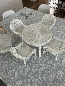 Wicker Doll Tea Table Set (4 chairs, bench, table) Fits American Girl Dolls! - Picture 1 of 4
