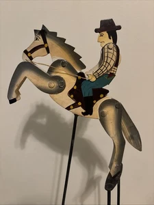 American Metal Folk Art Balancing Pendulum Cowboy on His Horse NICE - Picture 1 of 16