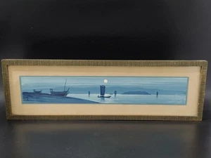 Antique Japanese Artist Signed Watercolor Painting Country Sunset Boats Artwork - Picture 1 of 16