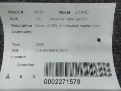 Interruptor de puerta delantera del conductor ventana del conductor compatible con 08-14 AVENGER 170904 Foto 1 de 4