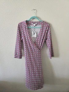 Nwt Diane Von Furstenberg Pink Julie Cotton & Silk Wrap Dress Sz 12 Geometric - Picture 1 of 12