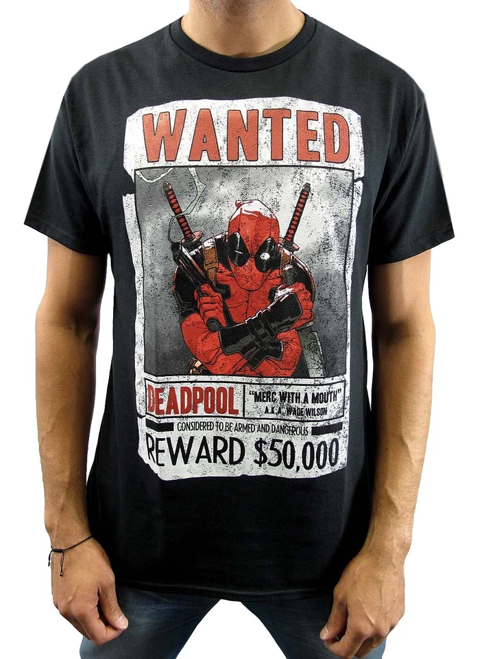 Marvel Deadpool Wanted Armed and Dangerous Men's Black T-Shirt New - Image 1 of 1