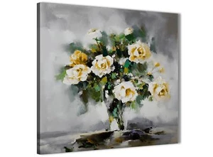 Mustard Yellow Grey Flowers Painting Bathroom Canvas - Abstract 1s443s - 49cm - Picture 1 of 4