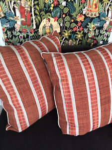 Dransfield & Ross NY Designer  PAIR  ORANGE Linen Throw Accent Pillows 22” X 22”