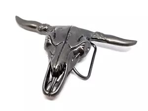 Hebilla de cinturón de cráneo negro cuerno largo toro rodeo accesorio perfecto para amante del rodeo - Imagen 1 de 9