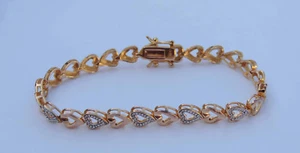 Ladies Heart Bracelet w/ Diamond Accent - 925 Sterling Silver Vermeil - 7.5 Inch - Imagen 1 de 1