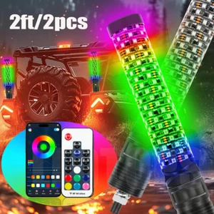 2X 2FT Espiral LED Látigo Graso Luces Antena RGB Persecución Para Can-am X3 RZR UTV ATV - Imagen 1 de 14