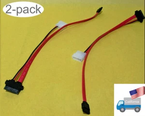 Qty 2: NEW 18" Inch SATA 22-pin to SATA 7-pin Data Power Cables w/ Molex LP4 - Picture 1 of 6