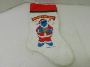 1980s Cookie Monster In Santa Suit Singing Felt Christmas Stocking Vintage Décor - Picture 1 of 3