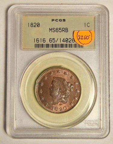 1820 P Large Cents PCGS MS-65 RB Large Date Coronet Head Cover