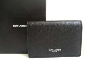 Auténtico tarjetero de visita de cuero negro Yves Saint Laurent YSL #a739 - Imagen 1 de 12