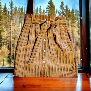 Button Front Paper Bag Skirt Tie Waist Womens Size 8 Teen School Office Casual * - Picture 1 of 8